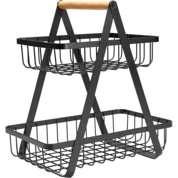Aptel Dekoracyjny Kosz na Owoce i Warzywa Dwupoziomowy Koszyk 32cm czarny DA78