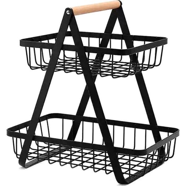 Aptel Dekoracyjny Kosz na Owoce i Warzywa Dwupoziomowy Koszyk 32cm czarny DA78