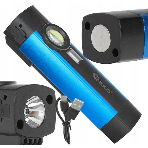 Latarka wielofunkcyjna z magnesem + UV LED COB 5W 2000mAh 300lm IP54 – kartonik wystawowy (12/96)