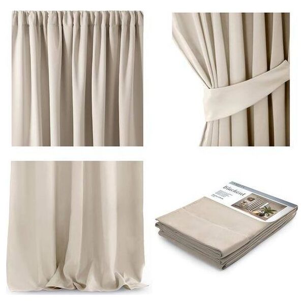 AmeliaHome Zasłona Blackout na taśmie Krem 140X270