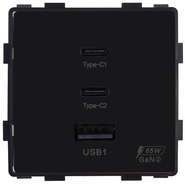 Γρήγορη φόρτιση πρίζα Feelspot με θύρες USB+C+C, 65W, μαύρη