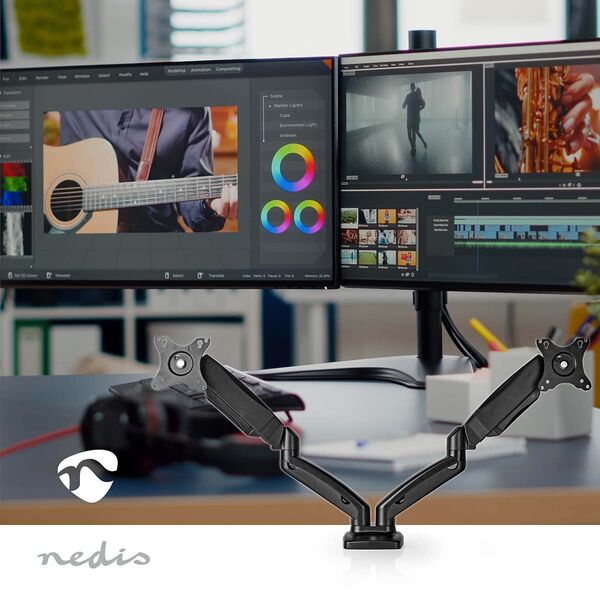 Nedis Dual Gas Spring Desk Stand for Two Monitors, with Gas Spring