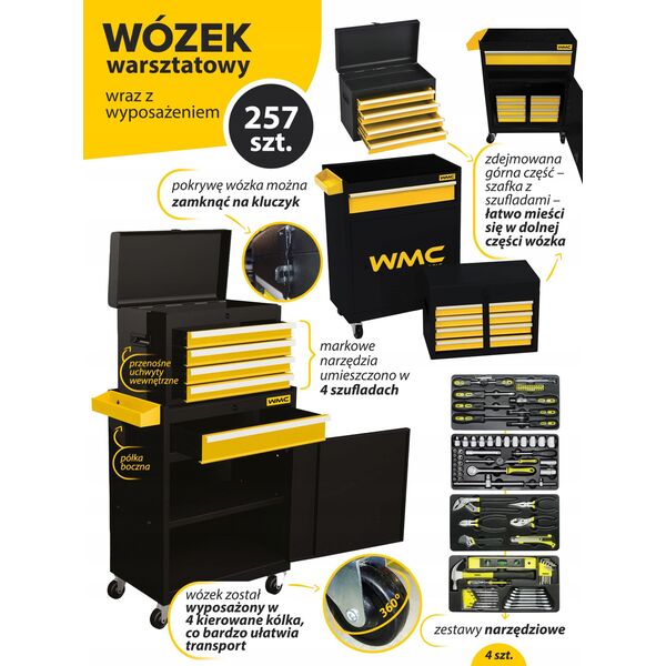 Szafka narzędziowa wózek warsztatowy 257 el.