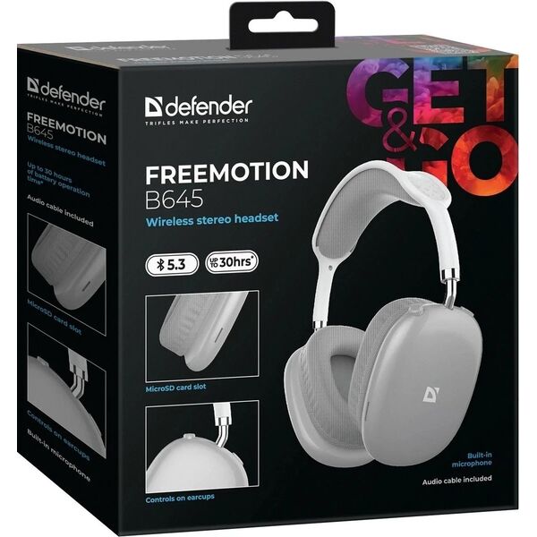 Słuchawki Bluetooth DEFENDER FreeMotion B645 Szare MP3 30h