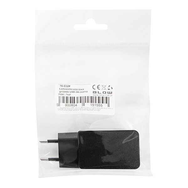 76-032# Ładowarka sieciowa gniazdo usb 2a czarna