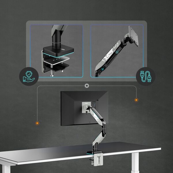 Uchwyt na monitor 49 cali, szaro-czarny LED RGB X-ARM