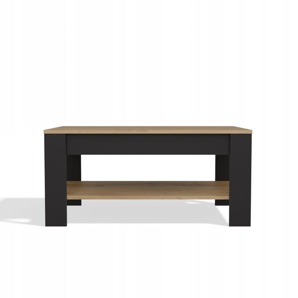 Stolik Kawowy OHIO DĄB ARTISAN CZARNY Ława Półki Do Salonu 93x58x43,5 Cm