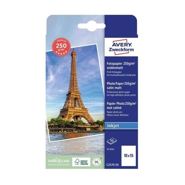 Avery Zweckform Avery Premium φωτογραφικό χαρτί σατέν ματ, 250g, 100 x 150 mm 13848377 4004182064313