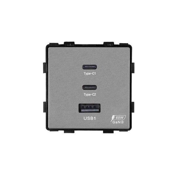 Ταχεία φόρτιση πρίζα Feelspot με USB+C+C συνδέσεις, 65W, γκρι