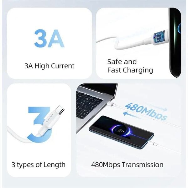 Kabel USAMS US-SJ603 U84 3A USB-C do USB-A 3m biały