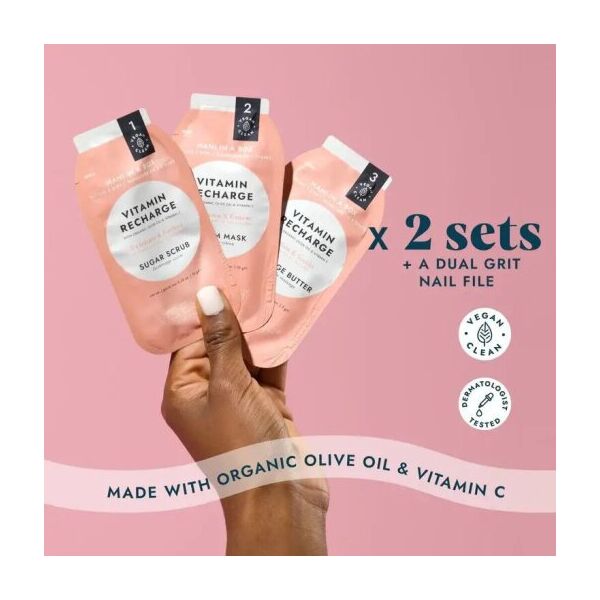 VOESH_SET Mani Moments Double Vitamin Recharge zestaw do manicure peeling cukrowy + maska kremowa + masło do masażu + pilnik do paznokci