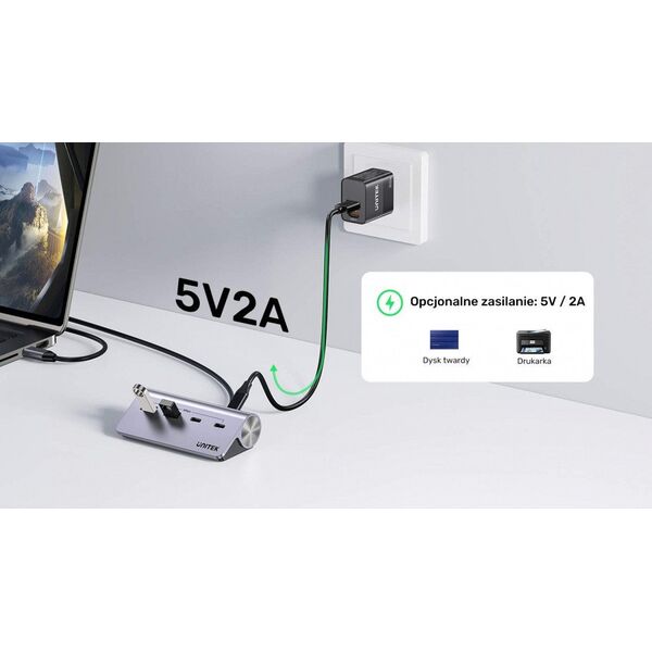 Unitek Hub alumininiowy USB-A/USB-C z 4 portami 5Gbps