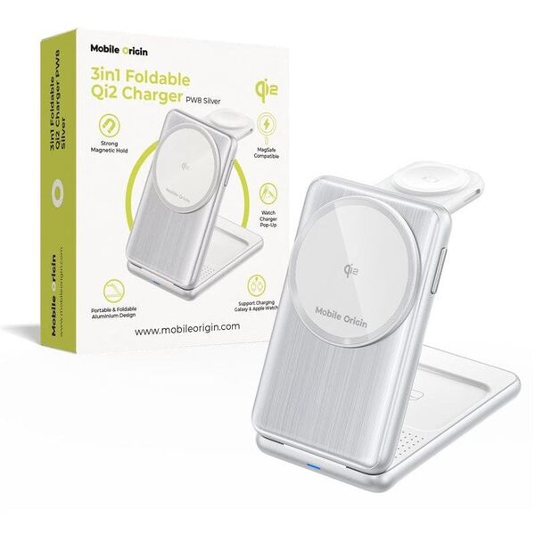 Mobile Origin 3in1 Foldable Qi2 Charger PW8, silver