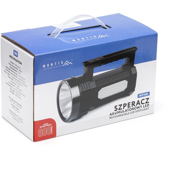 Montis Latarka - Szperacz akumulatorowy LED 20W MT146 Czarny Latarka ręczna