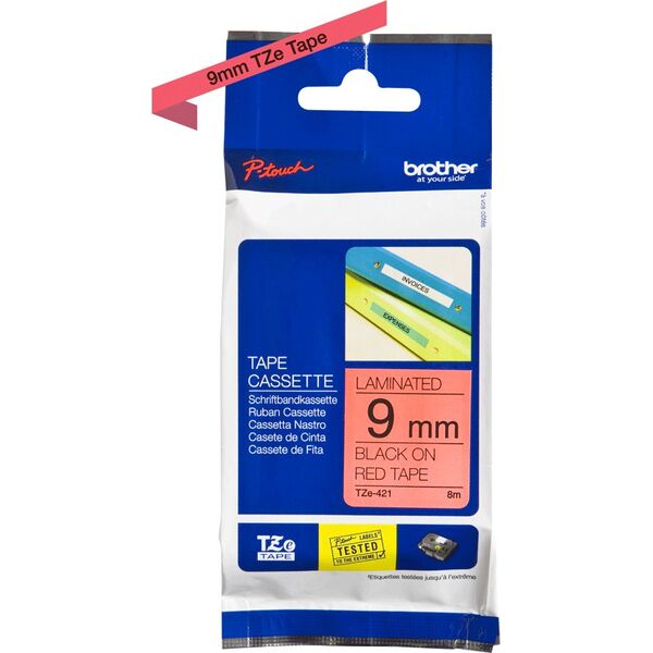 Brother Brother | TZe-421 Laminated Tape | Juodas on Raudona | TZe | 8 m | 9 cm
