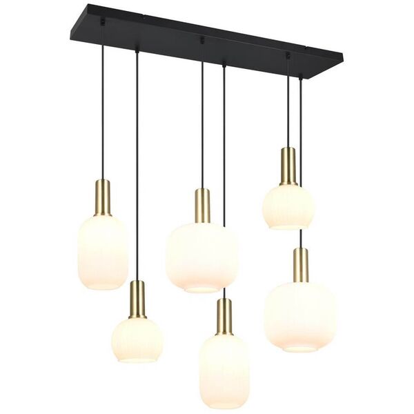 Pendant lamp TRIO DIVA, 6xE27, max 6x10W brass/white 85x20x150cm