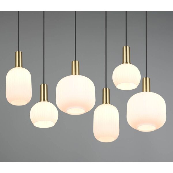 Pendant lamp TRIO DIVA, 6xE27, max 6x10W brass/white 85x20x150cm