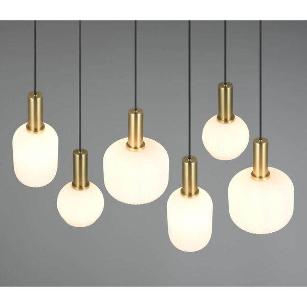Pendant lamp TRIO DIVA, 6xE27, max 6x10W brass/white 85x20x150cm