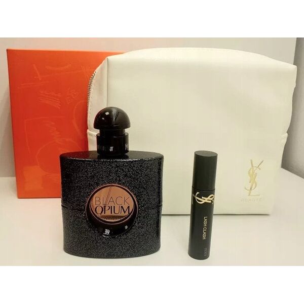 Set Yves Saint Laurent: Black Opium, Eau De Parfum, For Women, 50 ml + Yves Saint Laurent, Mascara, Black, 2 ml + Yves Saint Laurent, GWP Textile Pouch, White For Women