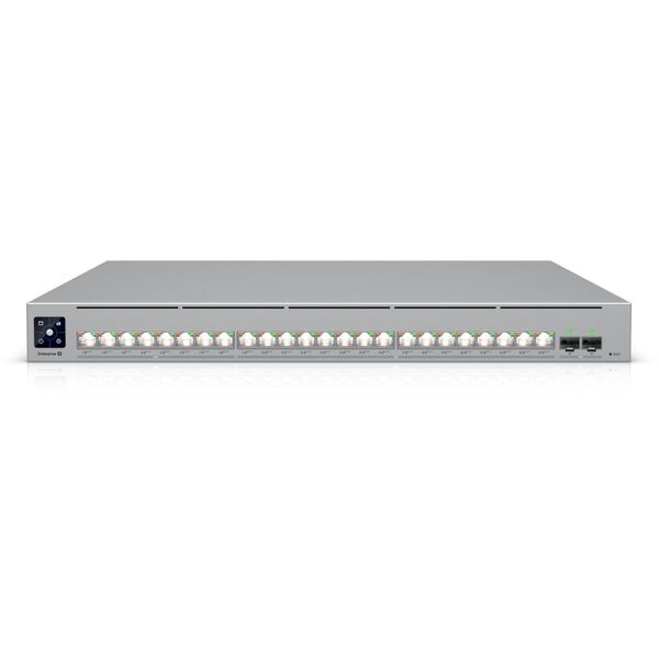 Ubiquiti network switch ECS-24-PoE-EU Enterprise-grade 24-port, Layer 3 Etherlighting PoE+++ switch with high-capacity 10 GbE RJ45 and 25G SFP28 connections for high availability system design, (16) 10 GbE, (8) 2.5 GbE ports, all PoE+++ (90W capable,