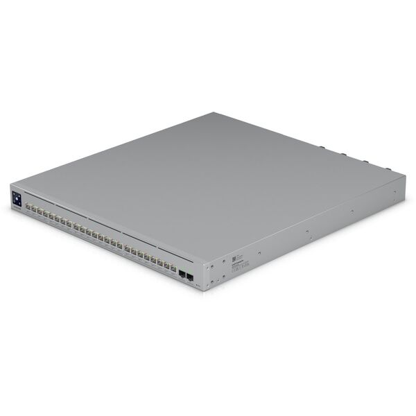 Ubiquiti network switch ECS-24-PoE-EU Enterprise-grade 24-port, Layer 3 Etherlighting PoE+++ switch with high-capacity 10 GbE RJ45 and 25G SFP28 connections for high availability system design, (16) 10 GbE, (8) 2.5 GbE ports, all PoE+++ (90W capable,
