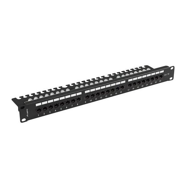 Lanberg Patch Panel 24 port 1U 19" kat.5E UTP czarny z organizerem kablowym