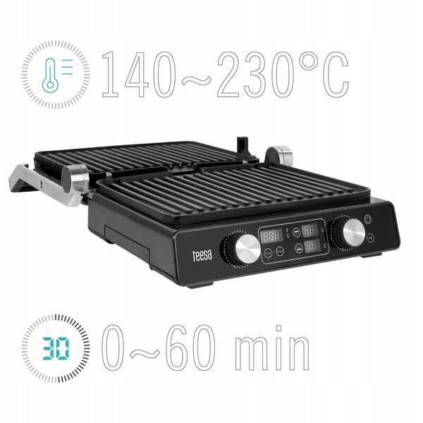 Grill elektryczny TEESA , panini grill , opiekacz, 3 pozycje , wyjmowane wkłady, 2000W
