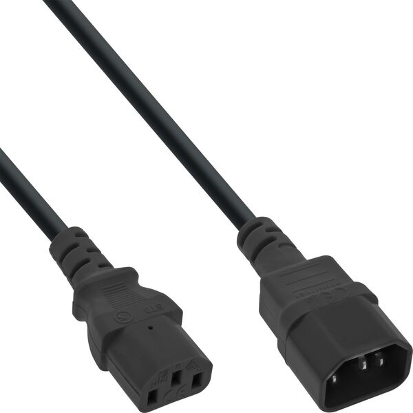 55er Bulk-Pack InLine® Προέκταση ψυχρής συσκευής, C13 σε C14, μαύρο, 1m