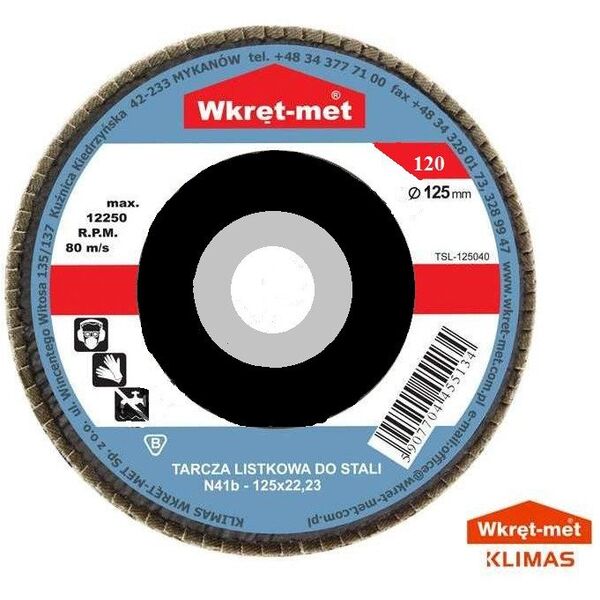 TARCZA LISTKOWA DO STALI TSL-125120 125 mm WKRĘT-MET KLIMAS