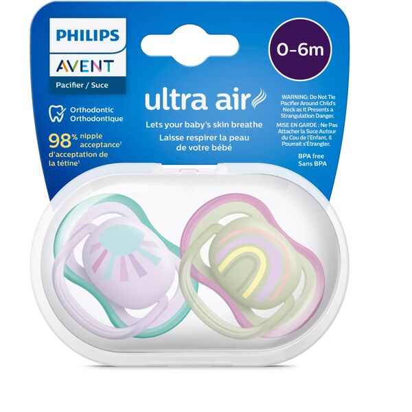 Philips AVENT ultra air SCF085/59 Soother, Classic baby pacifier, Orthodontic, Silicone, Boy/Girl, Dishwasher proof