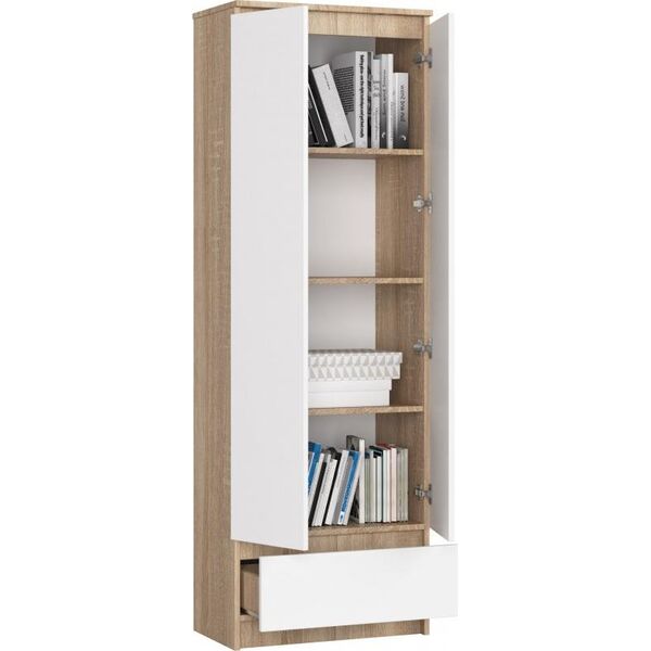 Fabryka Mebli Akord REGAŁ BIUROWY SZAFA R 60 cm CLP 1 SZUFLADA 2 DRZWI DĄB SONOMA / BIAŁY
