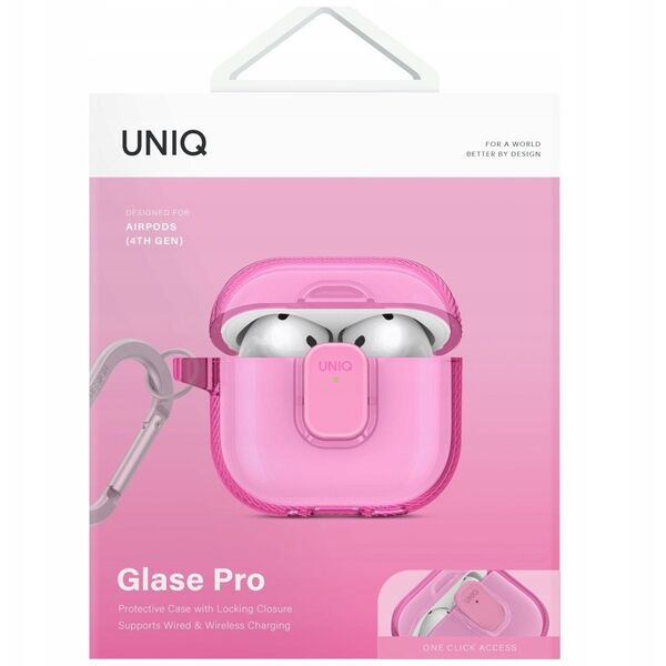 Etui UNIQ Glase Pro do Apple AirPods 4 Lock Case różowy