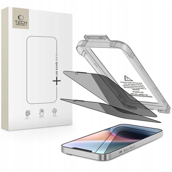 Szkło prywatyzujące Tech-Protect Quick Set Spy+ do Apple iPhone 13 / 13 Pro / 14 / 16e Privacy [2 PACK]
