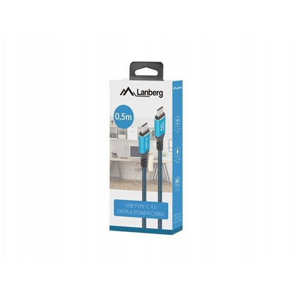 KABEL USB-C M/M USB4 0.5M 240W 8K 60HZ CZARNO-NIEBIESKI LANBERG
