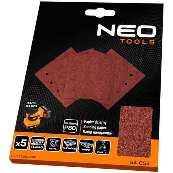 Papiery ścierne na rzep, kwadrat 113 x 113 mm, P80, 5 szt., z 8 otworami do 04-623