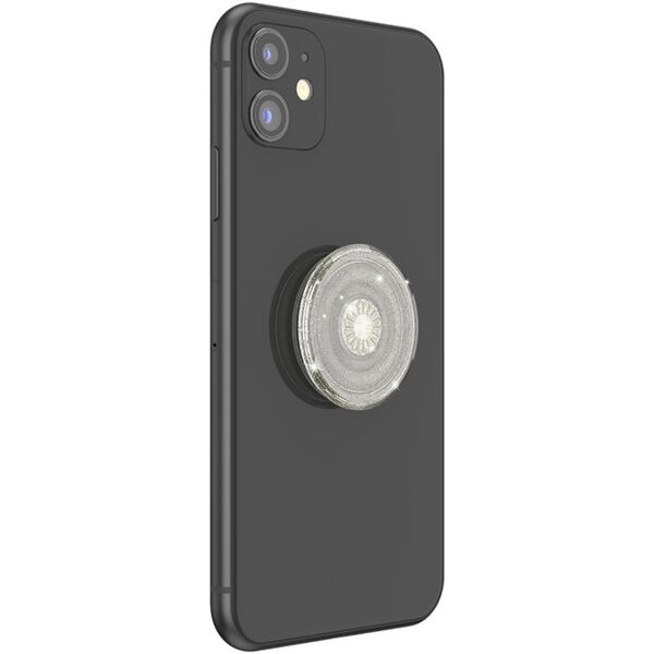 PopSockets Clear Glitter Silver, Grip, Silver, Translucent, Universal, Anything with a smooth hard plastic case, 1 pc(s), 38.8 mm