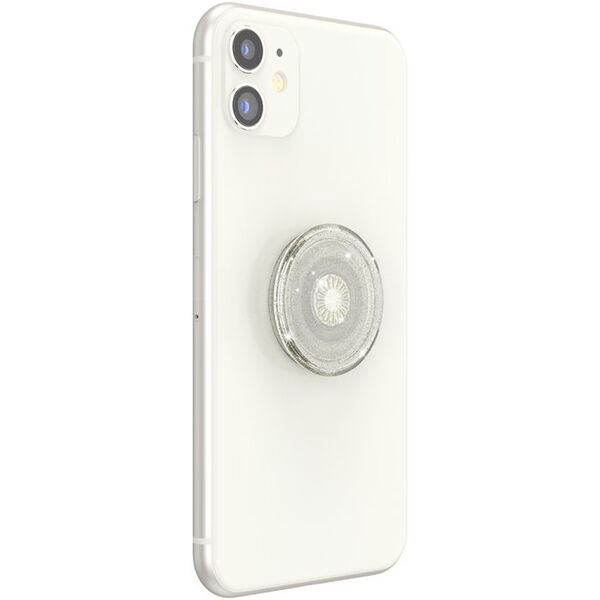 PopSockets Clear Glitter Silver, Grip, Silver, Translucent, Universal, Anything with a smooth hard plastic case, 1 pc(s), 38.8 mm