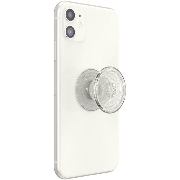 PopSockets Clear Glitter Silver, Grip, Silver, Translucent, Universal, Anything with a smooth hard plastic case, 1 pc(s), 38.8 mm