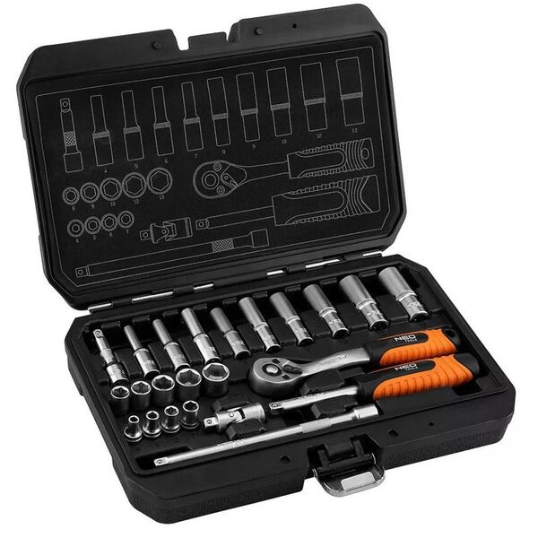 Zestaw kluczy nasadowych 1/4", 23 szt., satynowy 10-231