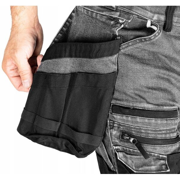 Spodnie robocze DENIM, wzmocnienia Cordura, odpinane kieszenie kaburowe, szare, rozmiar XL