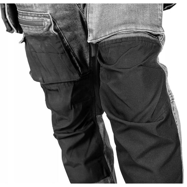Spodnie robocze DENIM, wzmocnienia Cordura, odpinane kieszenie kaburowe, szare, rozmiar L