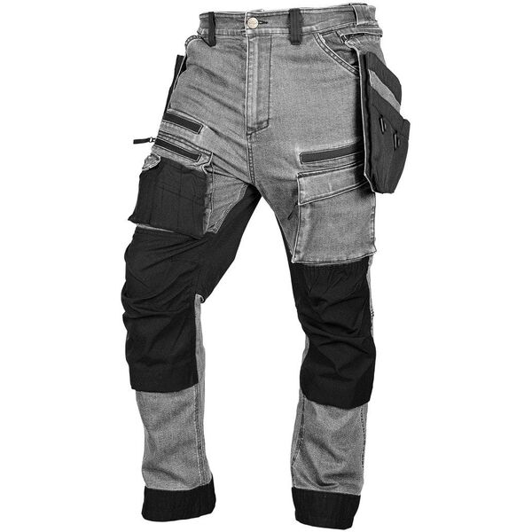Spodnie robocze DENIM, wzmocnienia Cordura, odpinane kieszenie kaburowe, szare, rozmiar S