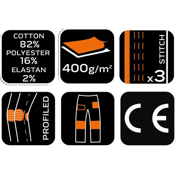 Spodnie robocze DENIM, wzmocnienia Cordura, odpinane kieszenie kaburowe, szare, rozmiar XS