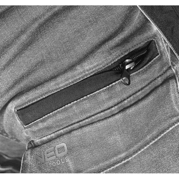 Spodnie robocze DENIM, wzmocnienia Cordura, odpinane kieszenie kaburowe, szare, rozmiar XXXL