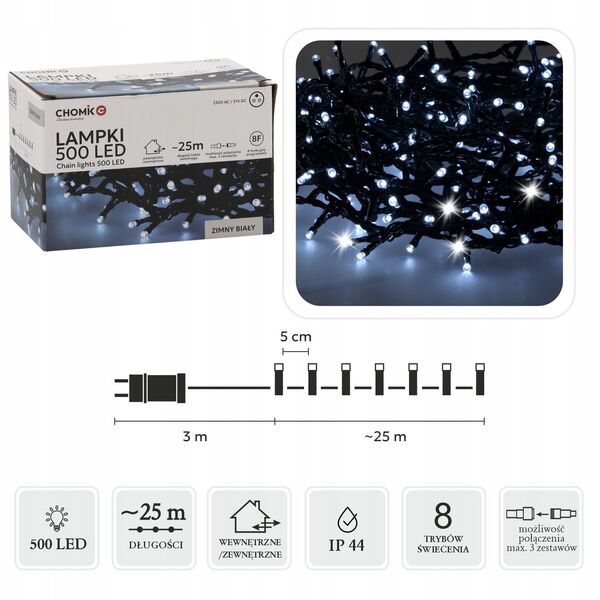 Extralink | Lampki LED | 500L multikolor, dł. 3 + 25 m wewn/zewn