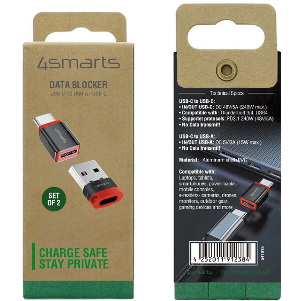 Adapter 4smarts Data Blocker USB-C do    USB-A/USB-C czarny 2szt