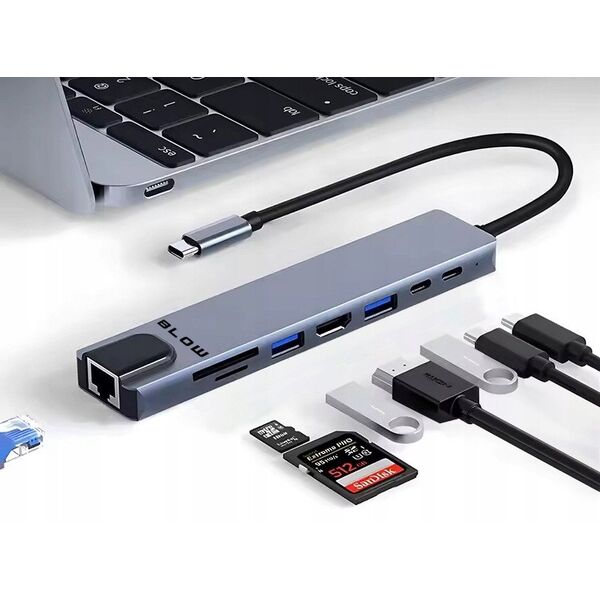 86-077# Karta sieciowa usb-c hub rj45 + hdmi 100w k-08