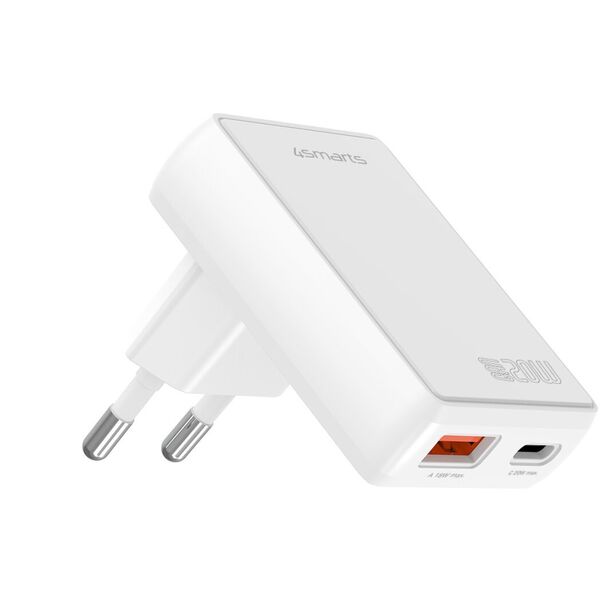 Ładowarka sieciowa 4smarts FlatPlug Duos 20W GaN USB-C + USB-A biały
