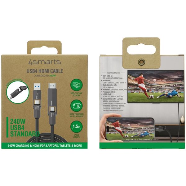 Kabel 4smarts ComboCord USB4 HDMI 240W 1.5m czarny