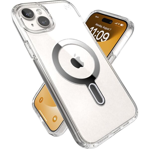 Speck Speck Presidio Perfect-Clear ClickLock & Magsafe - Etui iPhone 15 Plus / iPhone 14 Plus (Clear / Chrome Finish / Serene Silver)